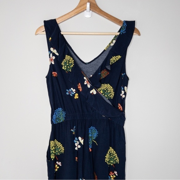 LOFT Womens Blue Floral and Bird Print Sleeveless Jumpsuit Size 00P Lightweight - Picture 9 of 13